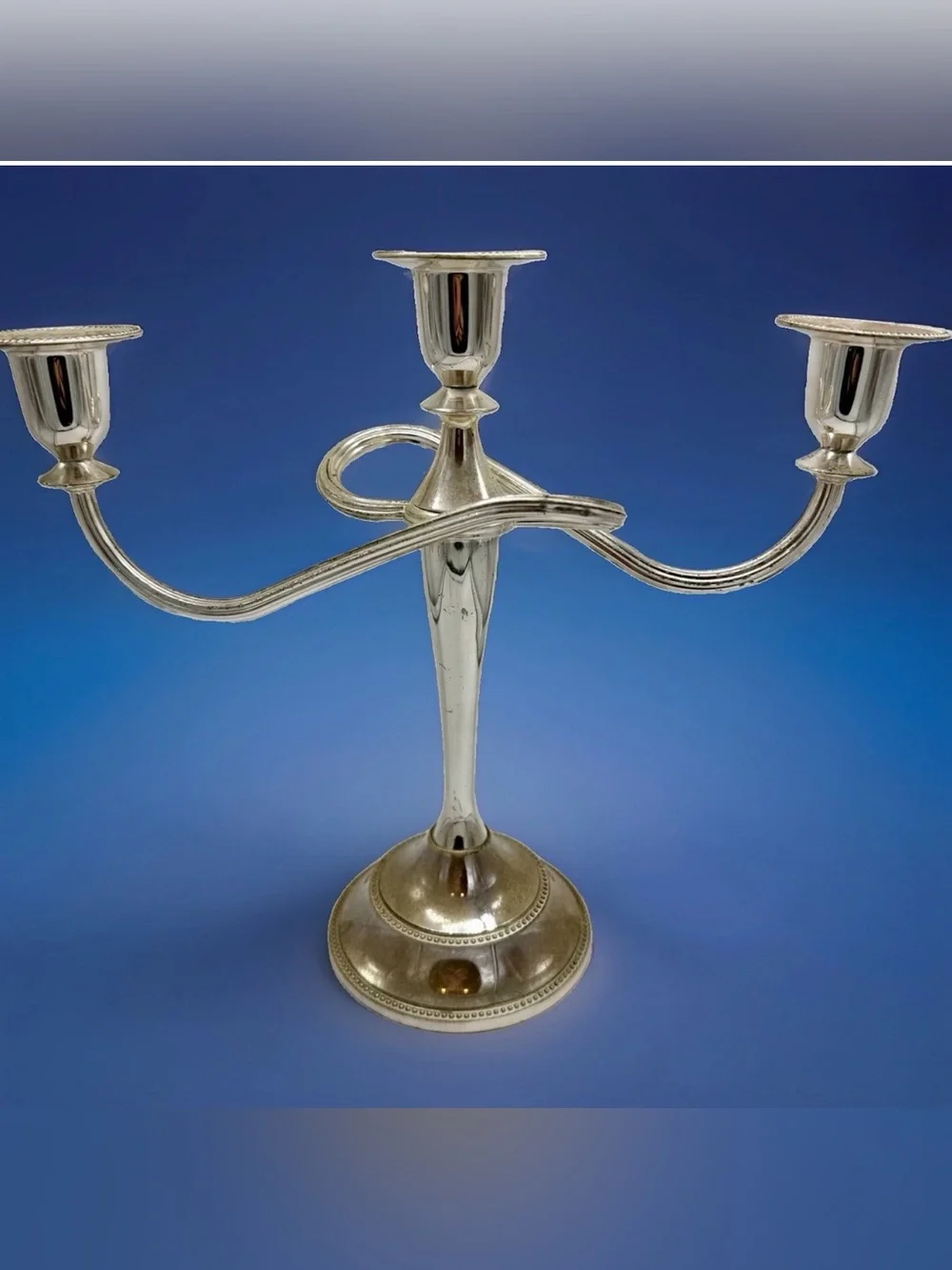 Queen Anne Style Silver Metal 3-Arm Candelabra Centerpiece